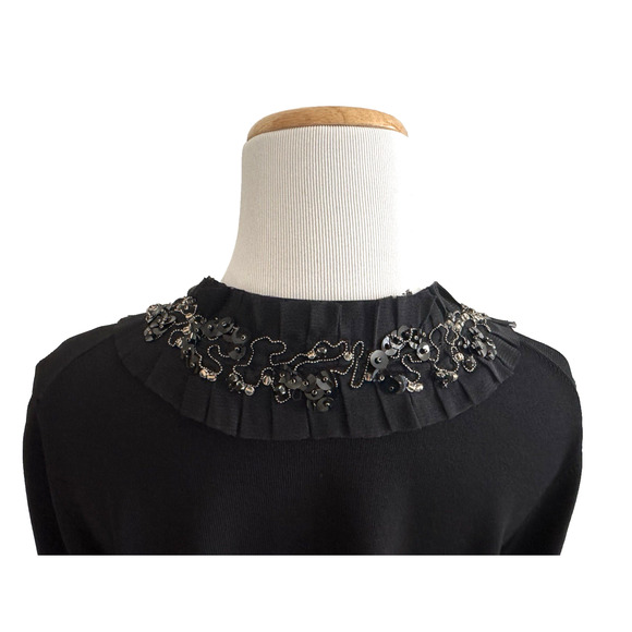 Carlisle Evening Sweater Jacket M Black Knit Bead Sequins Cropped Long Sleeve - Picture 7 of 11